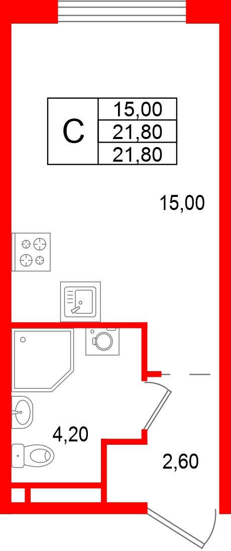 Квартира в ЖК «Пулково Лейк», студия, 21.8 м², 3 этаж