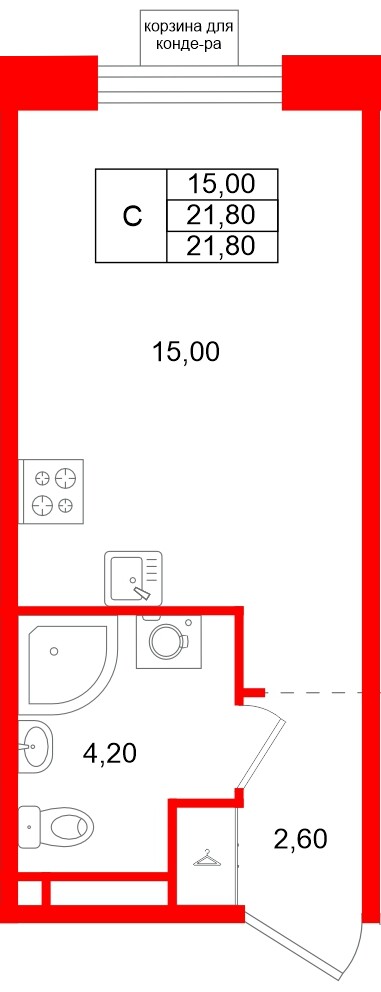 Квартира в ЖК «Пулково Лейк», студия, 21.8 м², 3 этаж