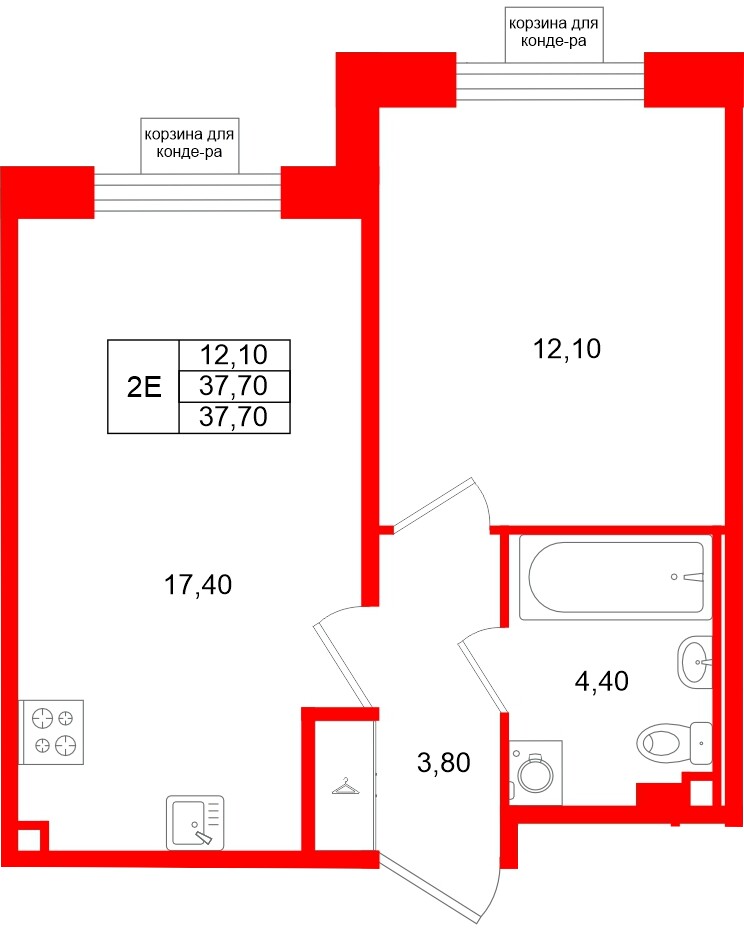 Квартира в ЖК «Пулково Лейк», 1 комнатная, 37.7 м², 2 этаж