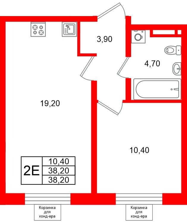 Квартира в ЖК «Пулково Лейк», 1 комнатная, 38.2 м², 2 этаж