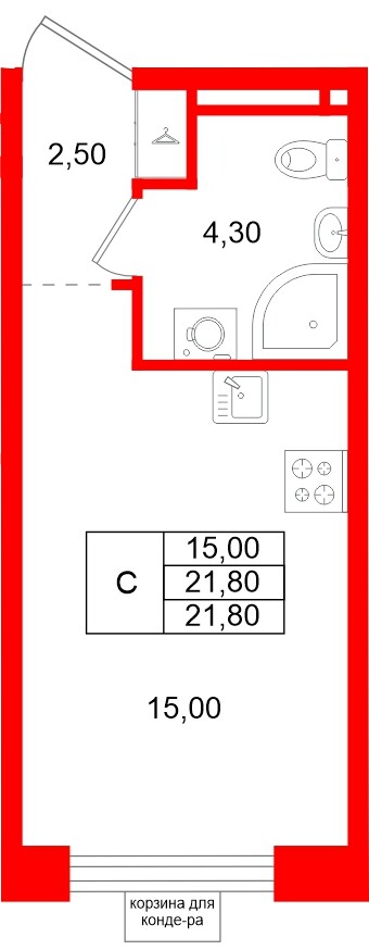 Квартира в ЖК «Пулково Лейк», студия, 21.8 м², 3 этаж