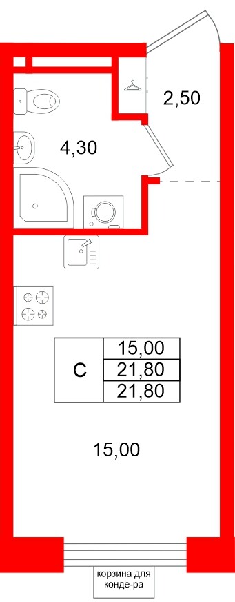 Квартира в ЖК «Пулково Лейк», студия, 21.8 м², 3 этаж