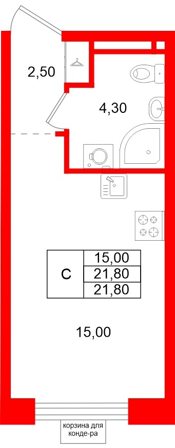 Квартира в ЖК «Пулково Лейк», студия, 21.8 м², 3 этаж