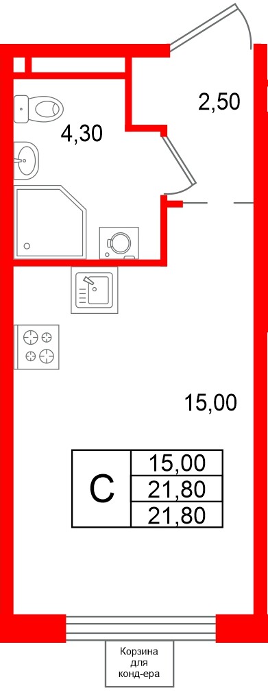 Квартира в ЖК «Пулково Лейк», студия, 21.8 м², 3 этаж