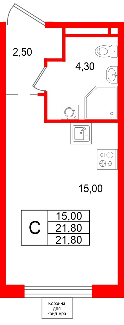 Квартира в ЖК «Пулково Лейк», студия, 21.8 м², 3 этаж