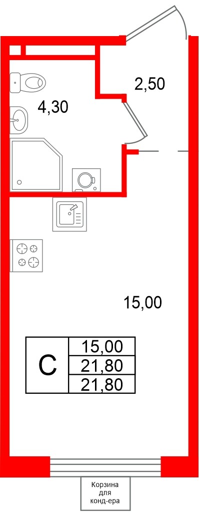 Квартира в ЖК «Пулково Лейк», студия, 21.8 м², 3 этаж