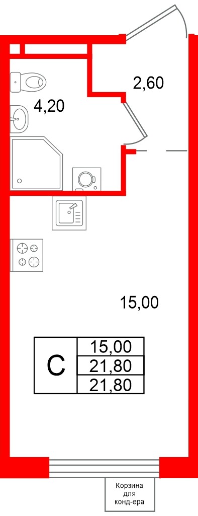 Квартира в ЖК «Пулково Лейк», студия, 21.8 м², 2 этаж