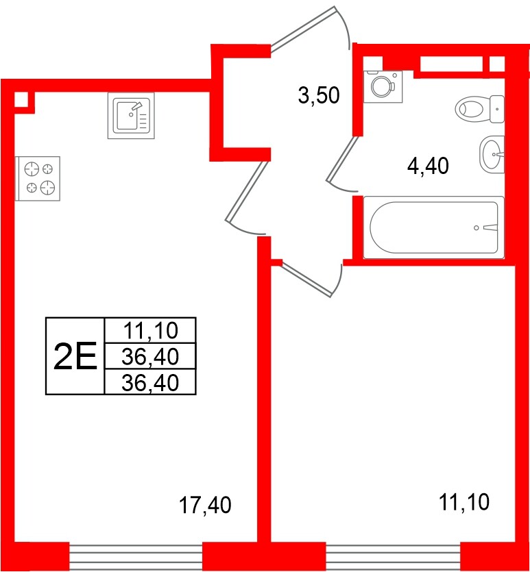 Квартира в ЖК «Пулково Лейк», 1 комнатная, 36.4 м², 3 этаж