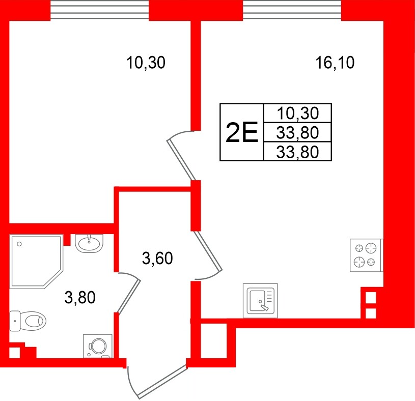 Квартира в ЖК «Пулково Лейк», 1 комнатная, 33.8 м², 2 этаж