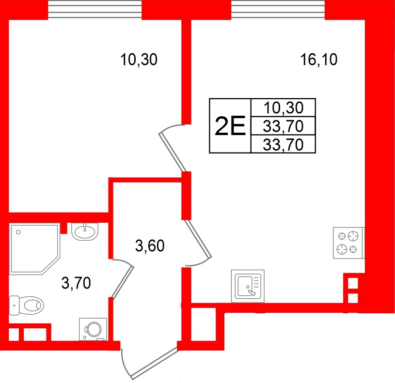 Квартира в ЖК «Пулково Лейк», 1 комнатная, 33.7 м², 3 этаж