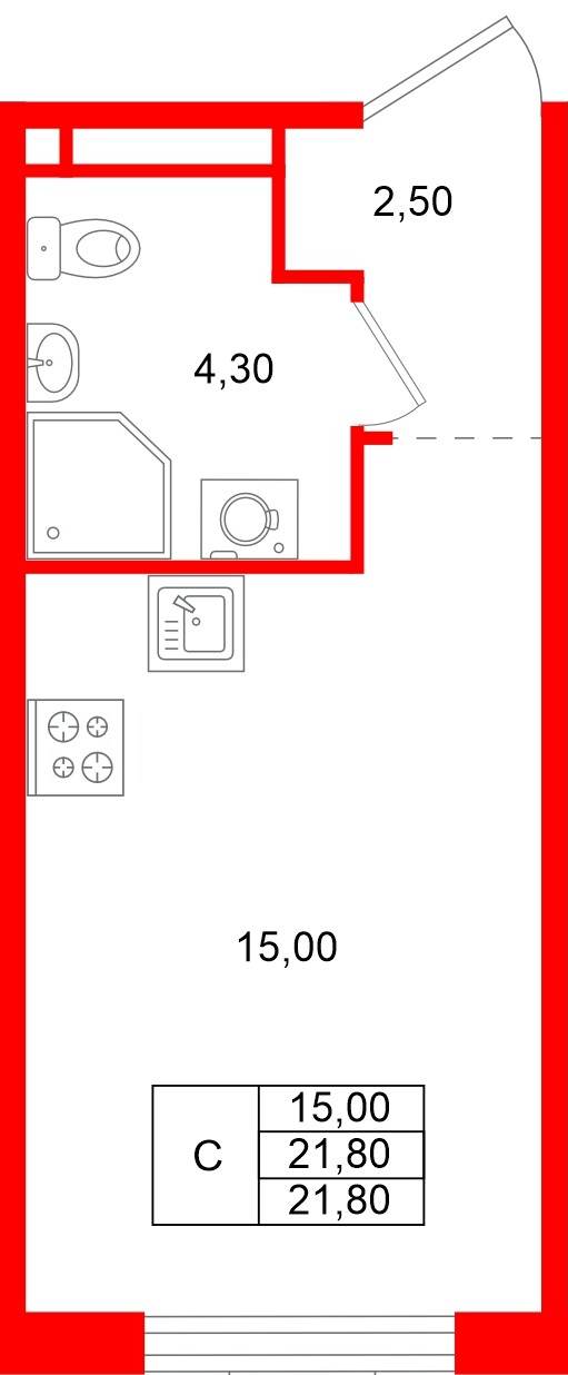 Квартира в ЖК «Пулково Лейк», студия, 21.8 м², 3 этаж