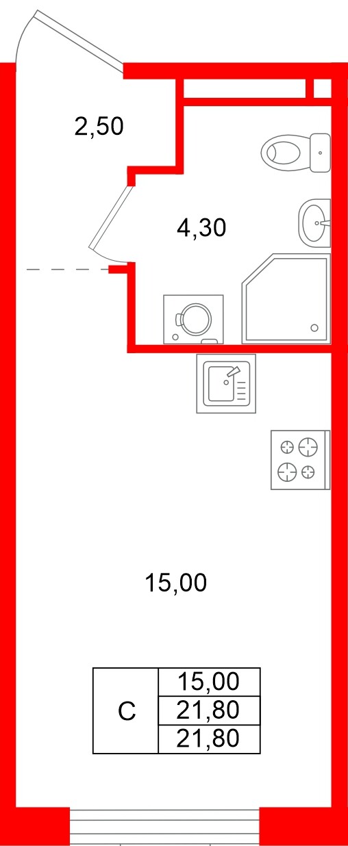 Квартира в ЖК «Пулково Лейк», студия, 21.8 м², 3 этаж