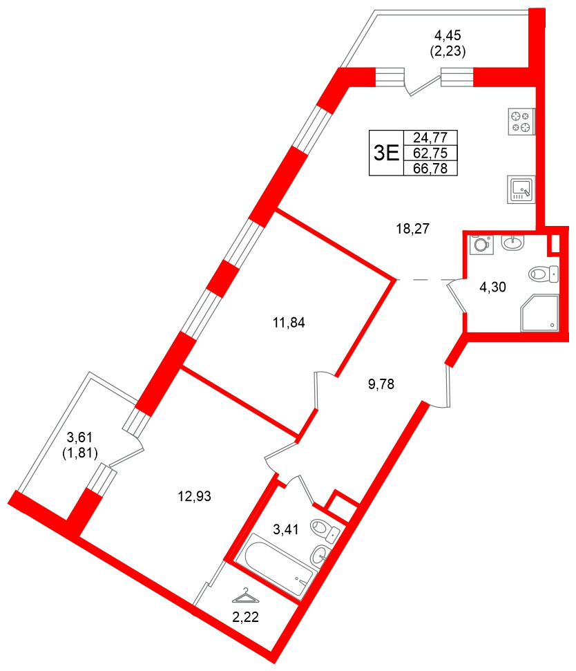 Квартира в ЖК Энфилд, 2 комнатная, 66.78 м², 2 этаж