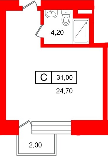 Апартаменты в ЖК «Место-Смолячково», студия, 31 м², 1 этаж