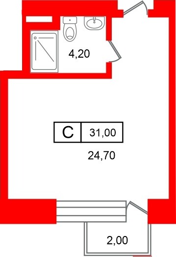 Апартаменты в ЖК «Место-Смолячково», студия, 31 м², 2 этаж