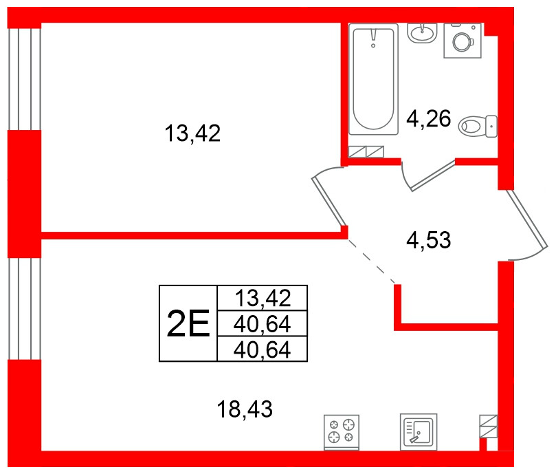 Квартира в ЖК Всевгород, 1 комнатная, 40.64 м², 3 этаж