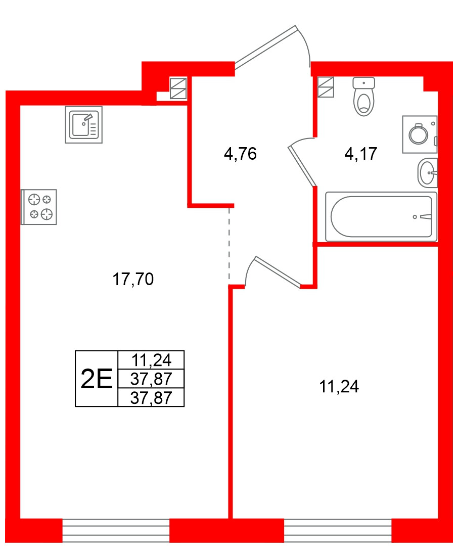 Квартира в ЖК Всевгород, 1 комнатная, 37.87 м², 3 этаж
