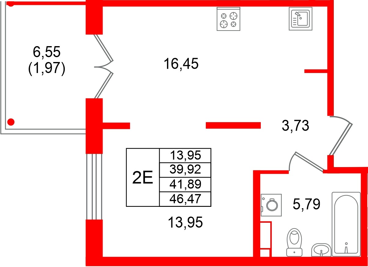Квартира в ЖК Образцовый квартал, 1 комнатная, 41.89 м², 1 этаж