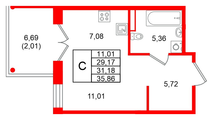 Квартира в ЖК Образцовый квартал, студия, 31.18 м², 1 этаж