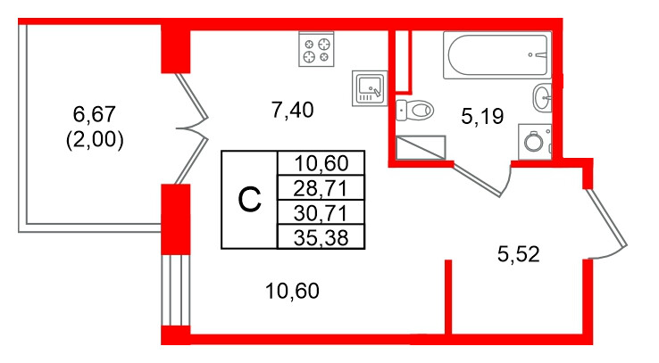 Квартира в ЖК Образцовый квартал, студия, 30.71 м², 4 этаж