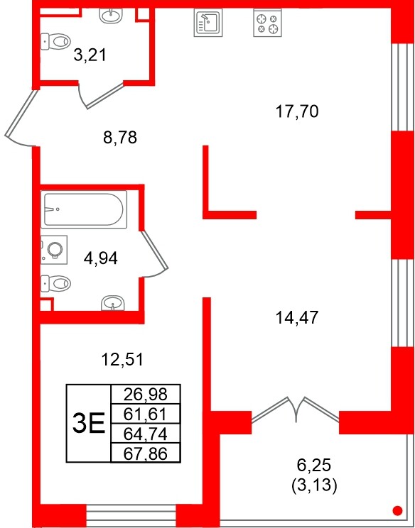 Квартира в ЖК Образцовый квартал, 2 комнатная, 64.74 м², 1 этаж