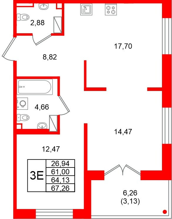 Квартира в ЖК Образцовый квартал, 2 комнатная, 64.13 м², 2 этаж