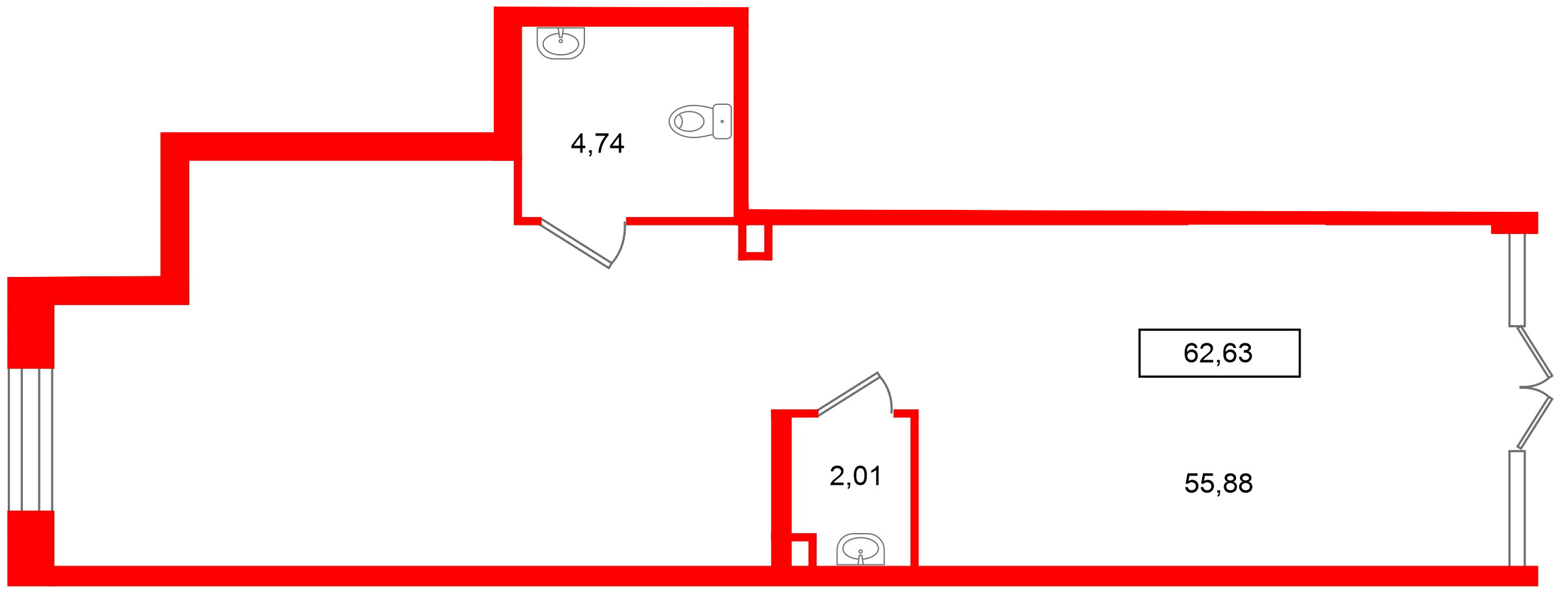 Помещение в ЖК Имена, 62.63 м², 1 этаж