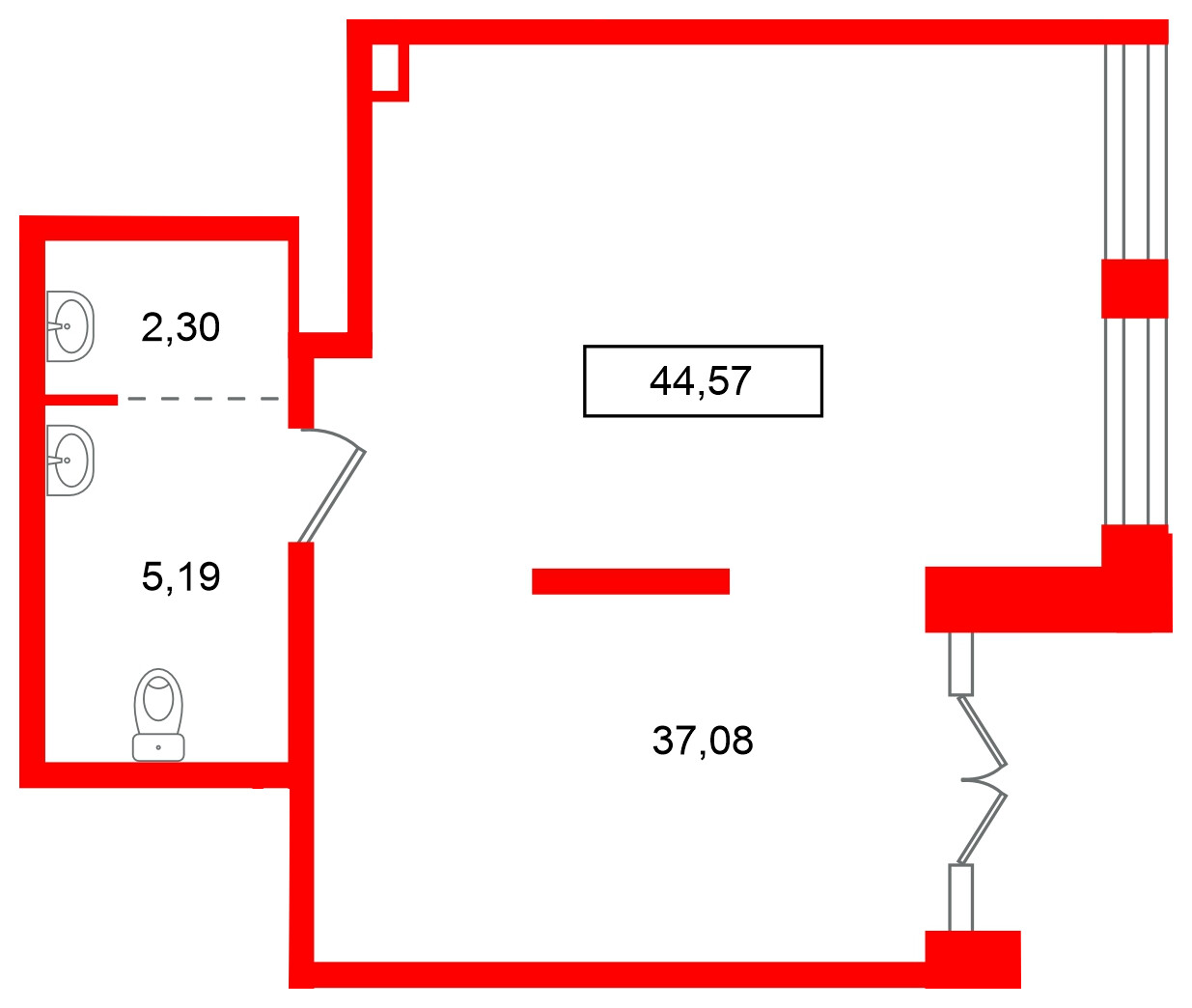 Помещение в ЖК Имена, 44.57 м², 1 этаж