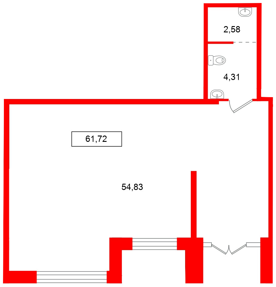 Помещение в ЖК Имена, 61.72 м², 1 этаж