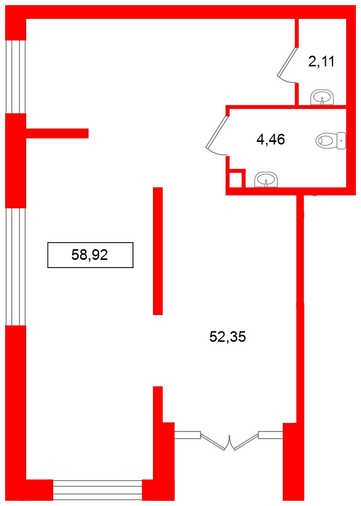 Помещение в ЖК Имена, 58.92 м², 1 этаж