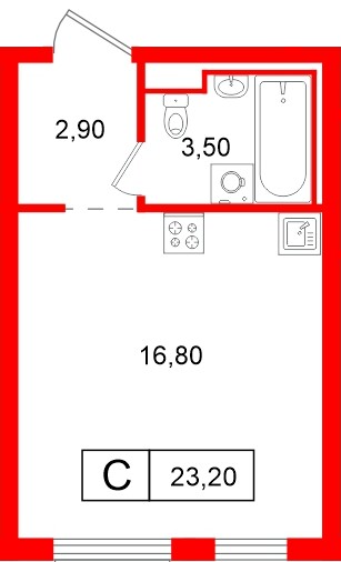 Планировка — Студия квартира, 23,2 м² в ЖК «Витебский парк»