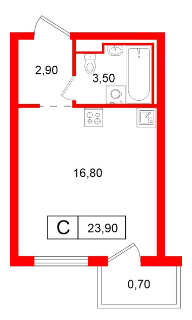 Квартира в ЖК Витебский парк, студия, 23.9 м², 6 этаж