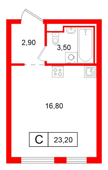 Квартира в ЖК Витебский парк, студия, 23.2 м², 11 этаж