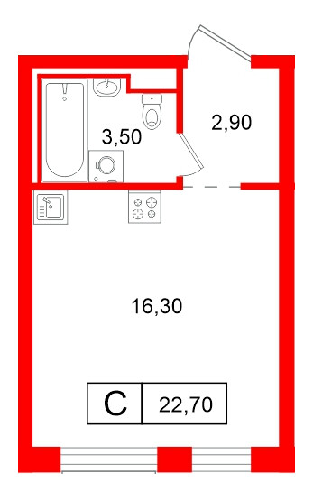 Квартира в ЖК Витебский парк, студия, 22.7 м², 2 этаж