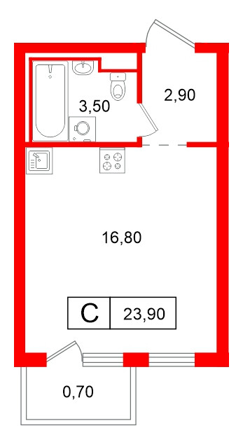 Квартира в ЖК Витебский парк, студия, 23.9 м², 4 этаж