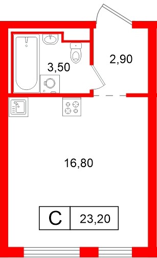 Планировка — Студия квартира, 23,2 м² в ЖК «Витебский парк»