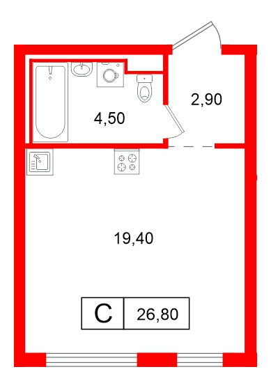 Квартира в ЖК Витебский парк, студия, 28.6 м², 5 этаж