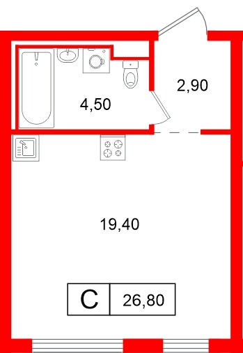 Планировка — Студия квартира, 28,6 м² в ЖК «Витебский парк»