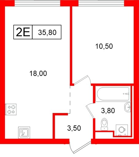 Квартира в ЖК Витебский парк, 1 комнатная, 35.8 м², 5 этаж