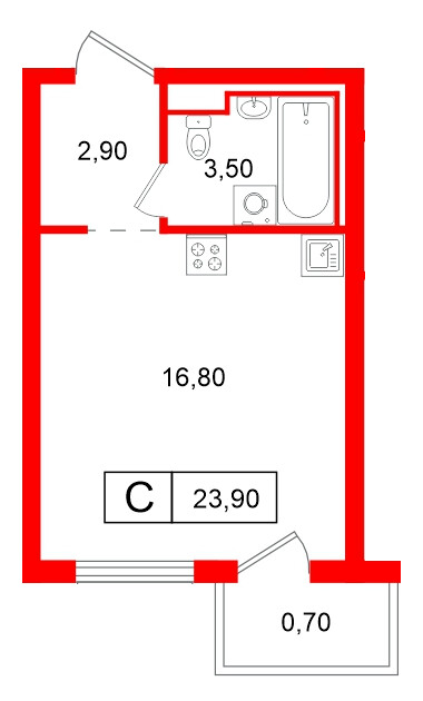Квартира в ЖК Витебский парк, студия, 23.9 м², 6 этаж