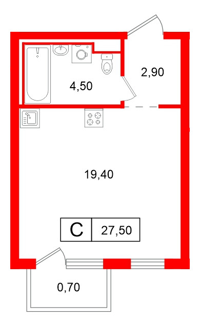 Квартира в ЖК Витебский парк, студия, 27.5 м², 3 этаж