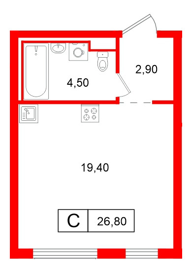 Квартира в ЖК Витебский парк, студия, 26.8 м², 6 этаж