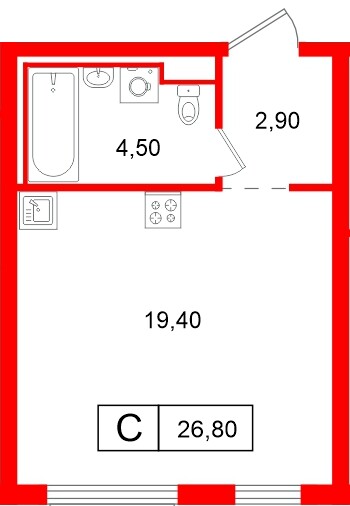 Планировка — Студия квартира, 26,8 м² в ЖК «Витебский парк»