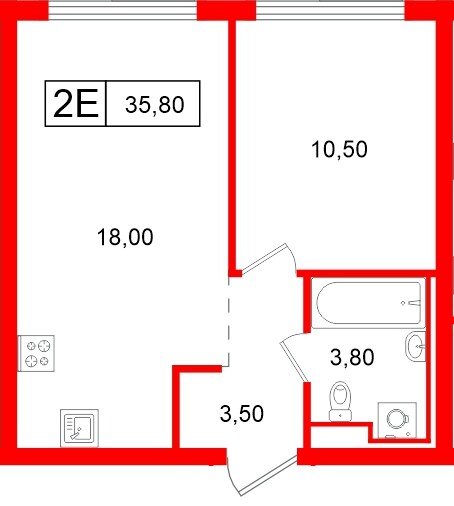 Квартира в ЖК Витебский парк, 1 комнатная, 35.8 м², 10 этаж