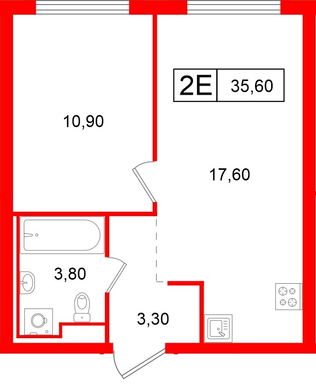 Квартира в ЖК Витебский парк, 1 комнатная, 35.6 м², 11 этаж