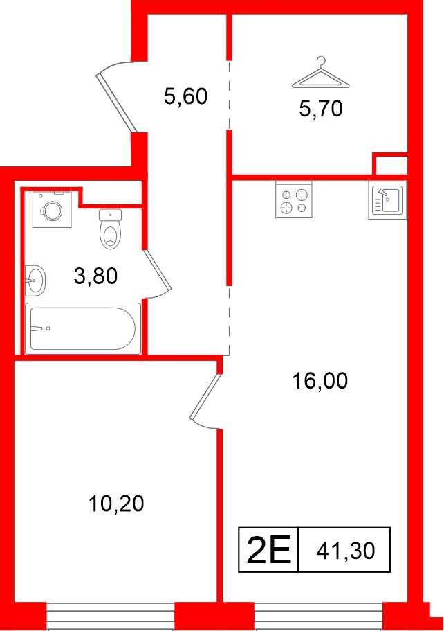 Квартира в ЖК Витебский парк, 1 комнатная, 41.3 м², 2 этаж