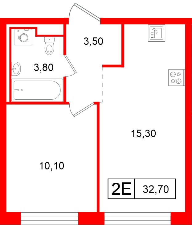 Квартира в ЖК Витебский парк, 1 комнатная, 32.7 м², 1 этаж