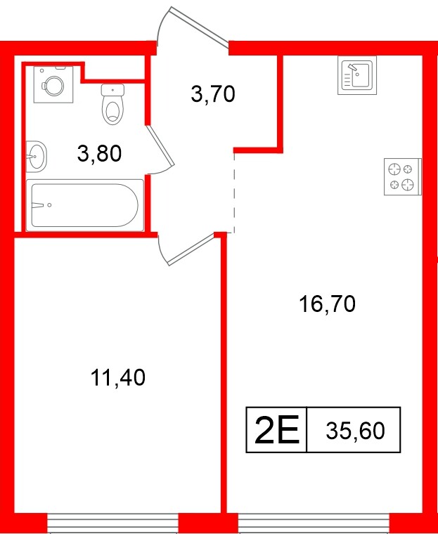 Квартира в ЖК Витебский парк, 1 комнатная, 35.6 м², 12 этаж