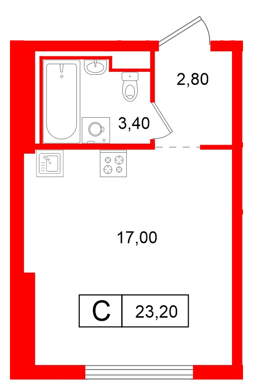 Квартира в ЖК Витебский парк, студия, 23.2 м², 12 этаж
