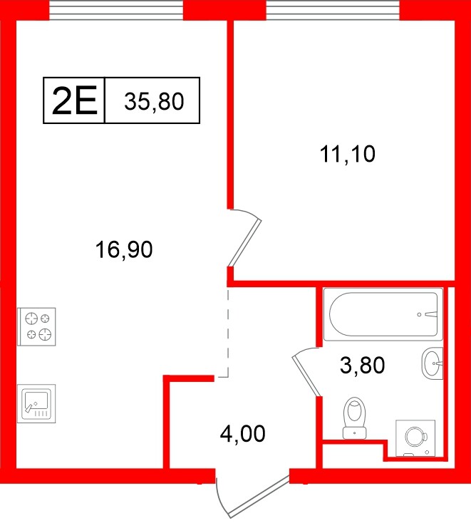 Квартира в ЖК Витебский парк, 1 комнатная, 35.8 м², 3 этаж